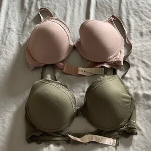 Lucky Brand Lace Trim Bra Set - Pink and Green